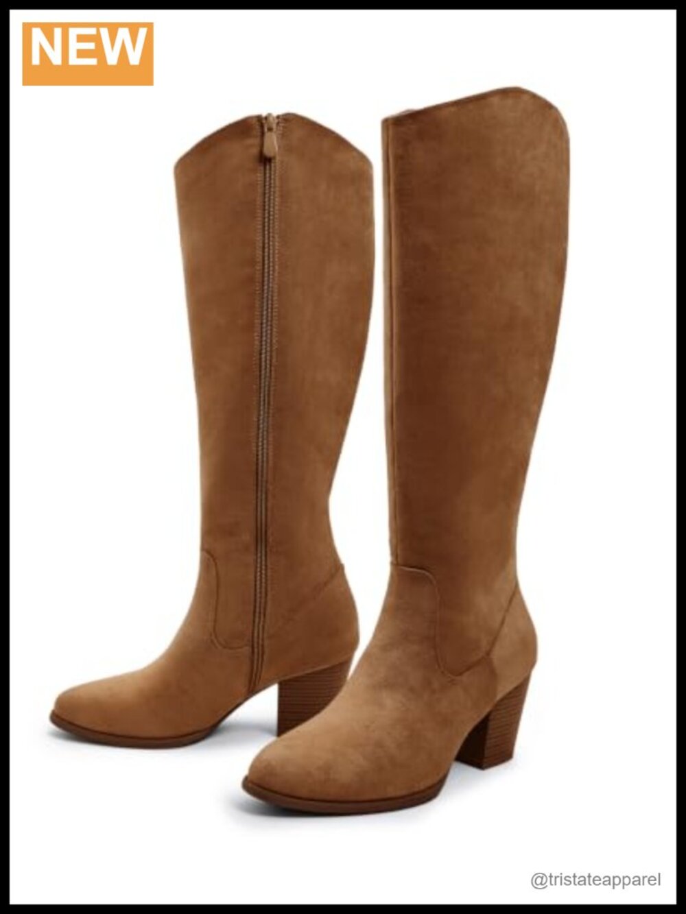 Knee High Boots Pointed Toe Chunky Heel Faux Suede Side Zipper Women's